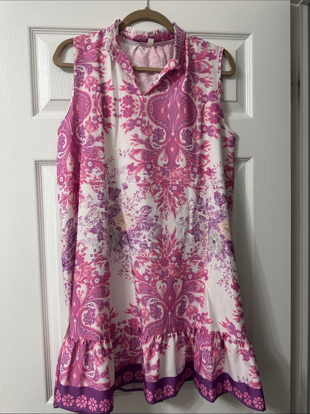 SHEIN Pink & Purple Paisley Sleeveless Ruffle-Hem Dress